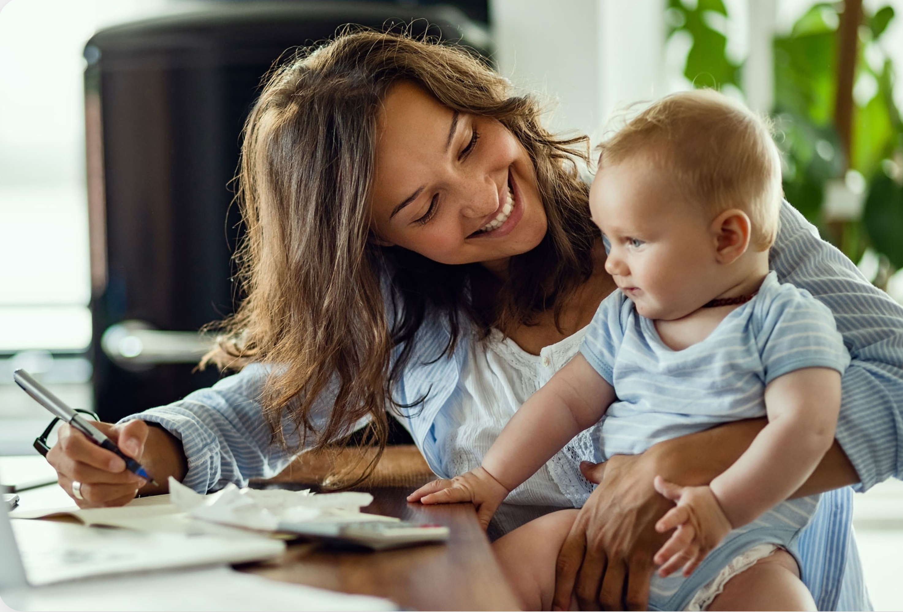 Woman with child planning finances